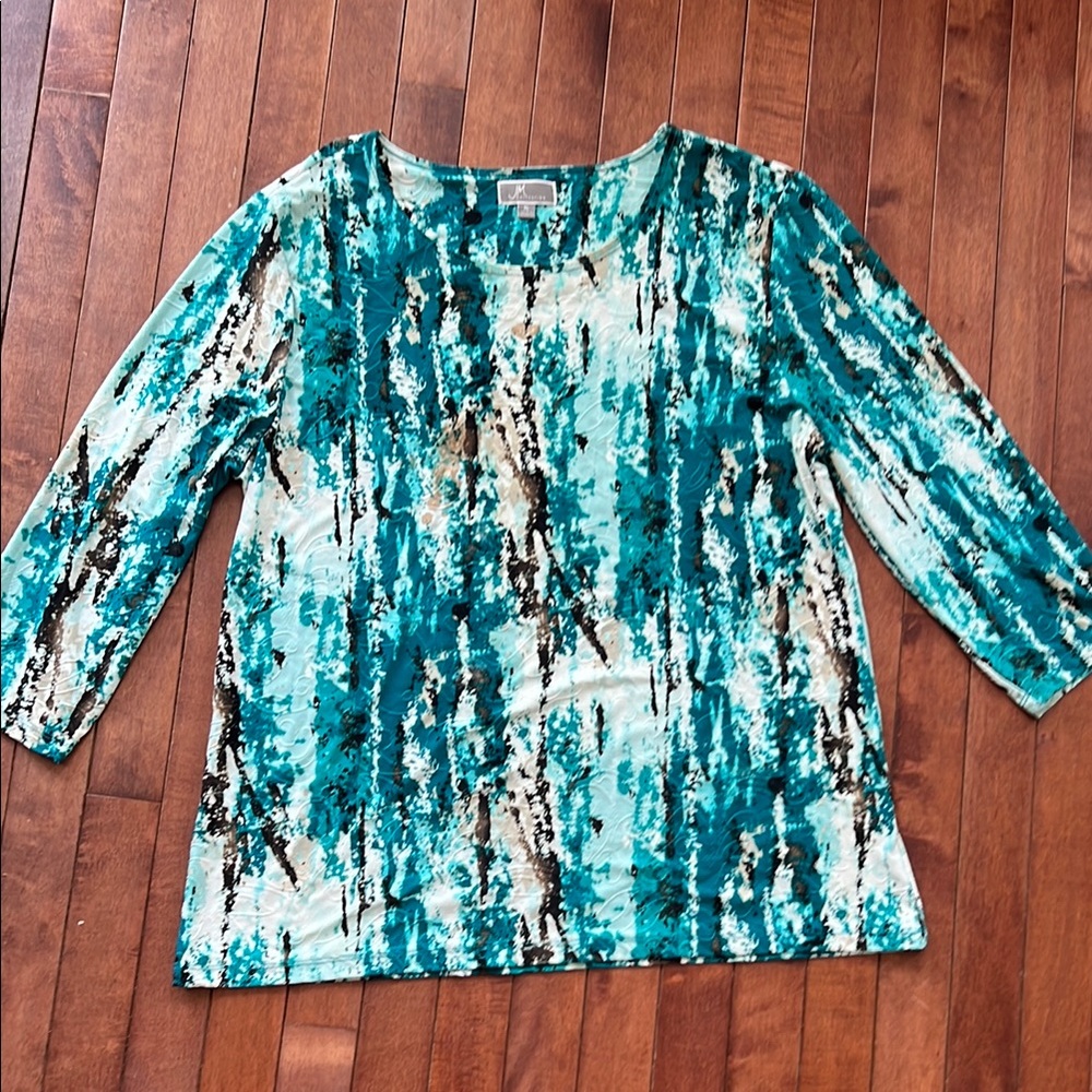 JM Collection Multicolored Abstracr Long Sleeve Top
